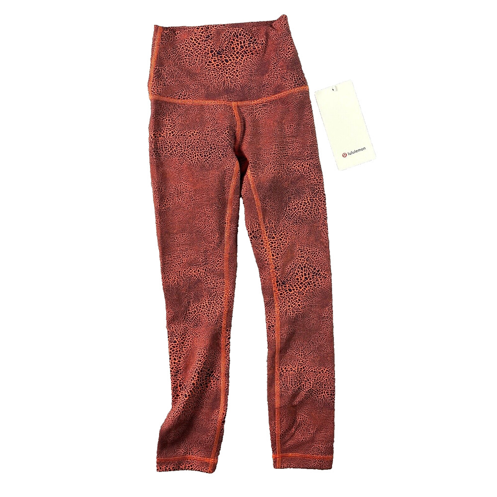 New Lululemon Leggings Size 0 Wunder Train HR Crop 23" CGWC Crackle Glaze Orange